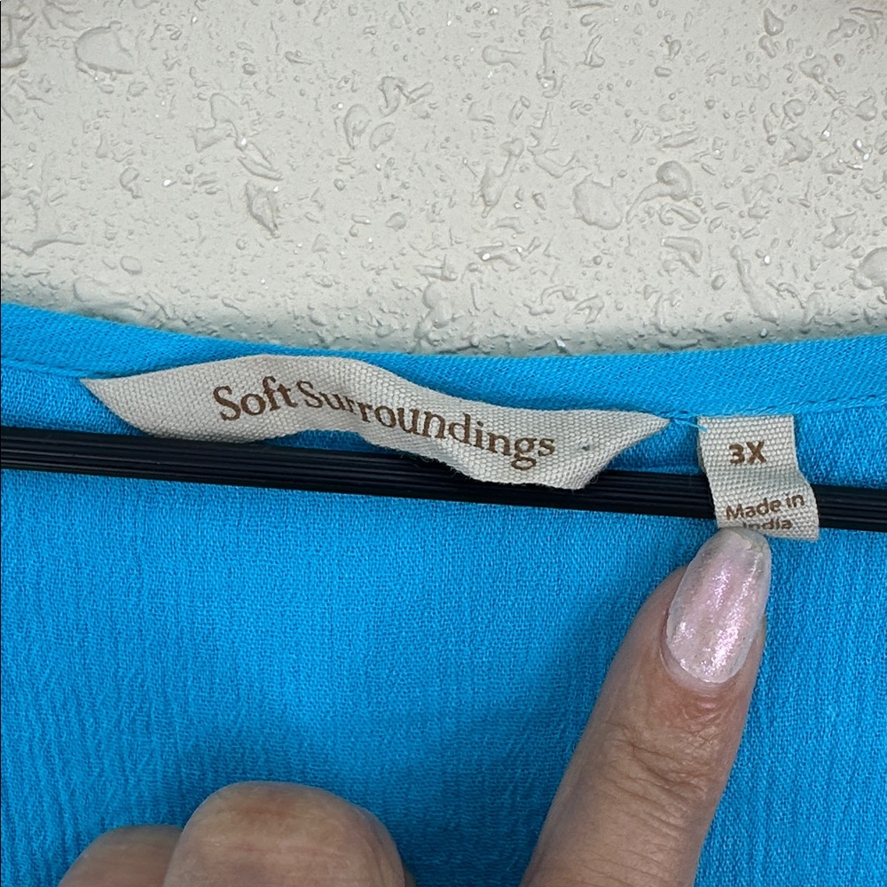 Soft Surroundings Zaneta Turquoise Gold Embroidery Babydoll Boho Lagenlook 3X - Picture 9 of 10